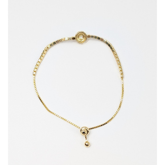 Lariat Bracelet 925 CZ Clear Rhinestones Gold Tone Bolo Tennis Style Minimalist - Picture 4 of 12